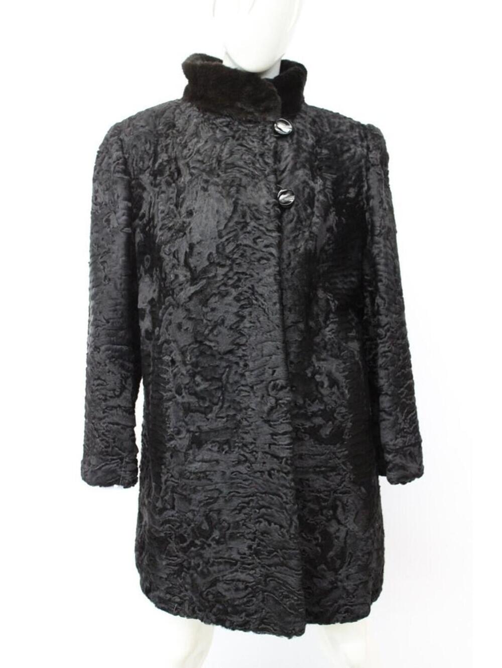 Excellent Black Swakara Lamb & Mink Fur Coat Jacket Women Woman Size 8 Medium